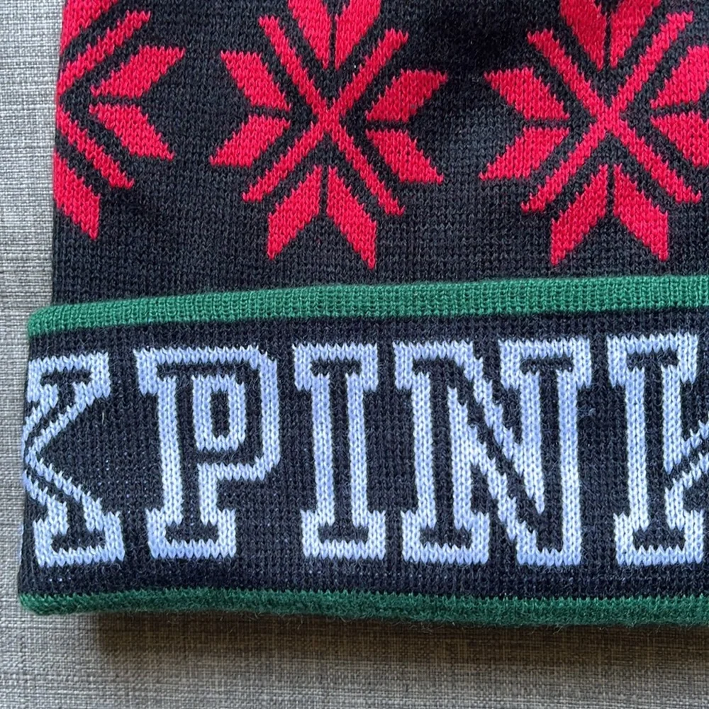 Victoria's Secret PINK Winter Hat Black Knit Pom-Pon